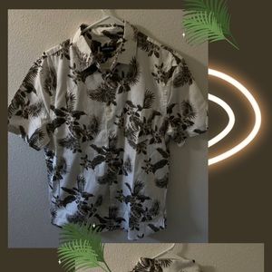Express Cream and Forest Green Hawaiian Shirt With Leaves